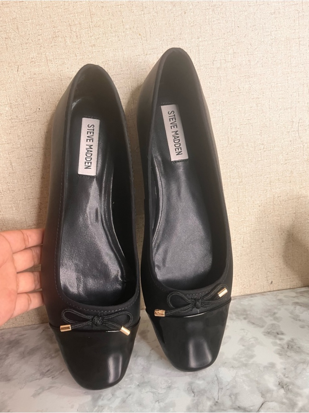 Steve Madden Black Leather-Look Ballet Flats